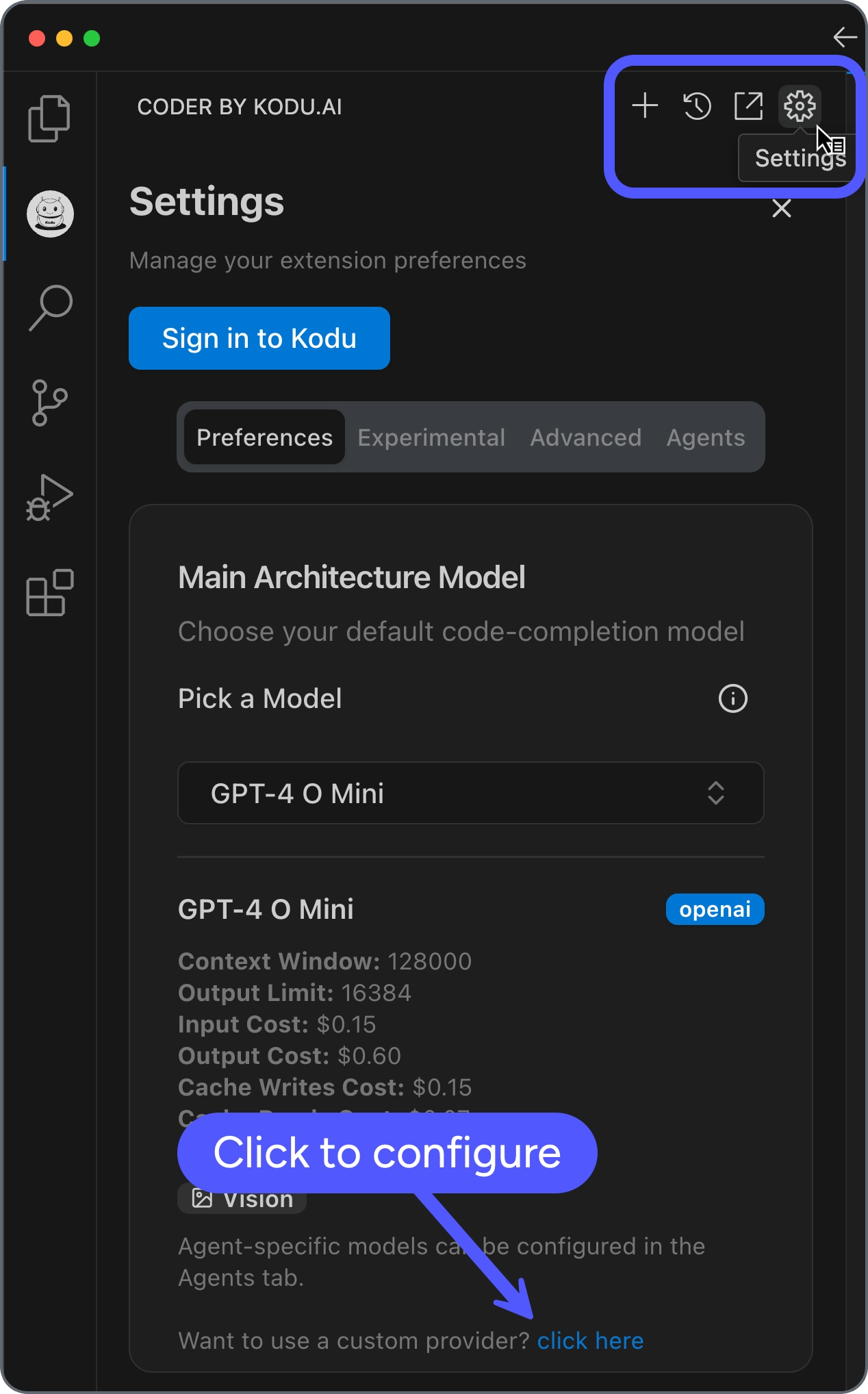 Claude Coder extension settings